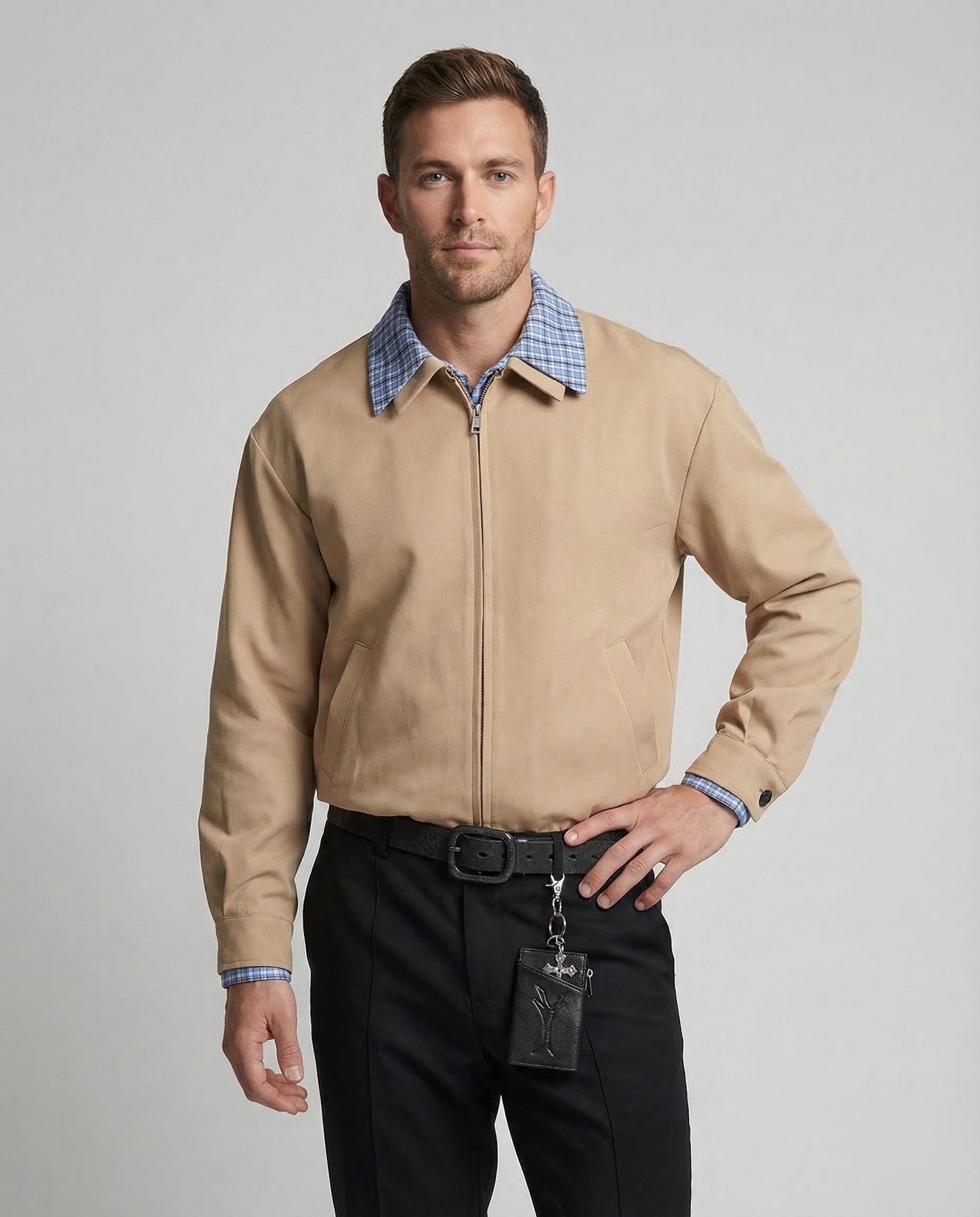 Men's Harrington transitional jacket with check collar 2