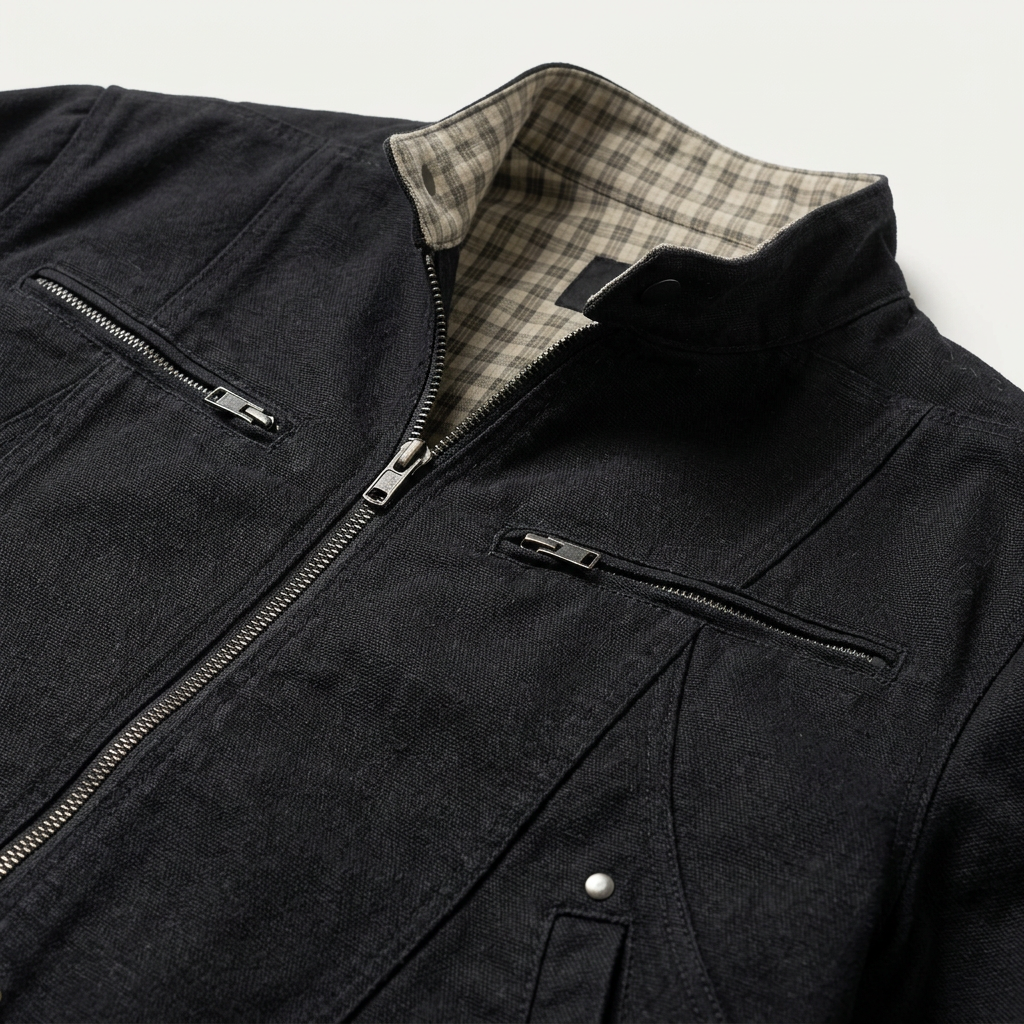 Men’s Jacket Stand Collar and Plaid Cuffs