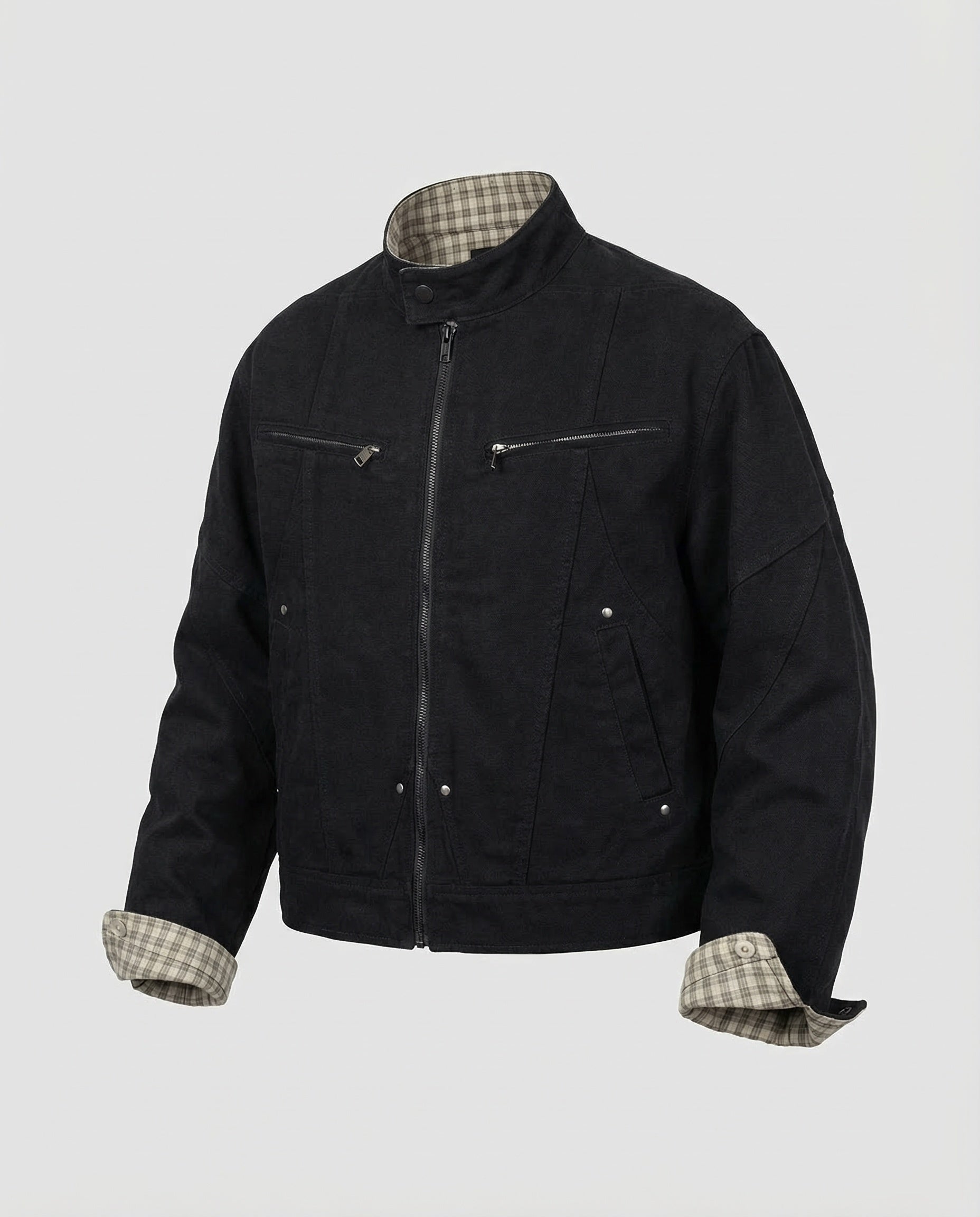 Men's Canvas Field Jacket with Checkered Lining 0