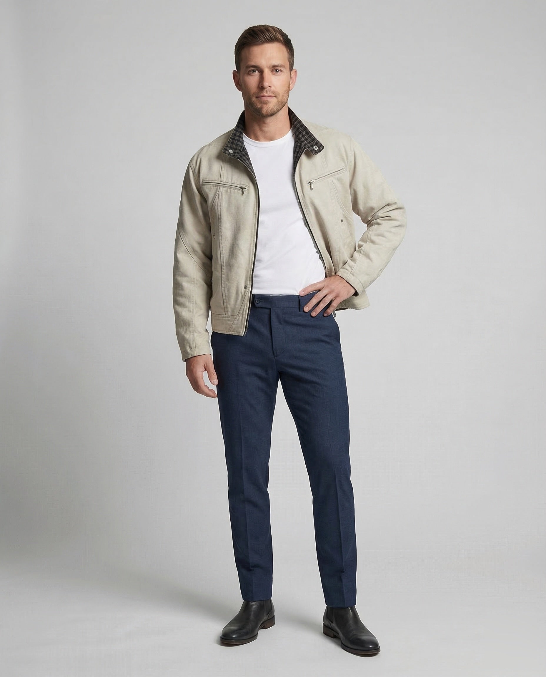 Men's Canvas Field Jacket with Checkered Lining 1