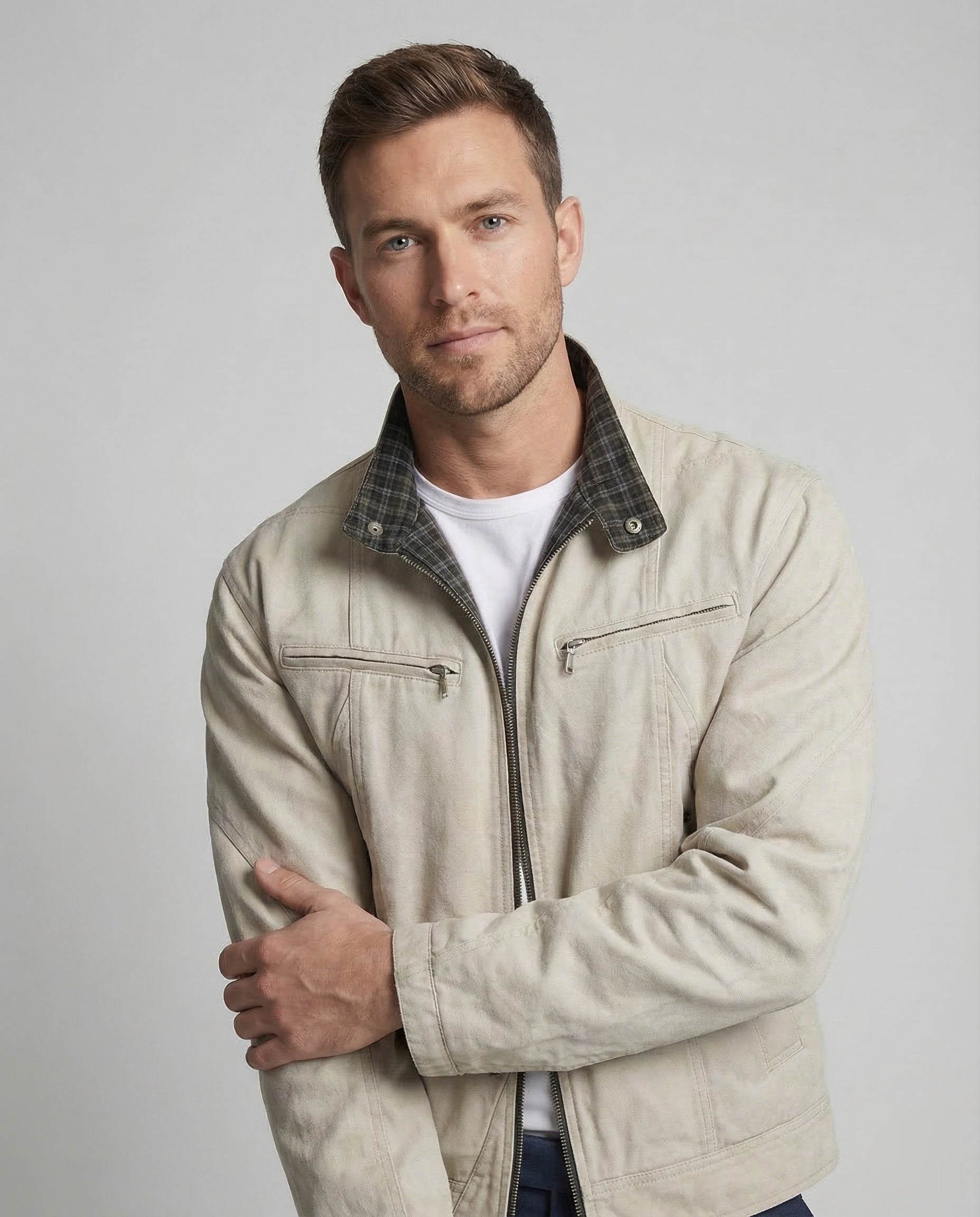 Men's Canvas Field Jacket with Checkered Lining 2