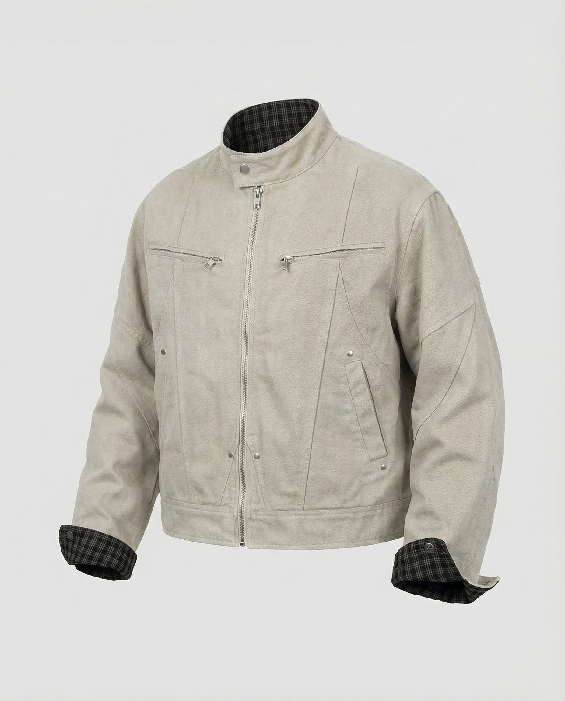 Men's Canvas Field Jacket with Checkered Lining 5