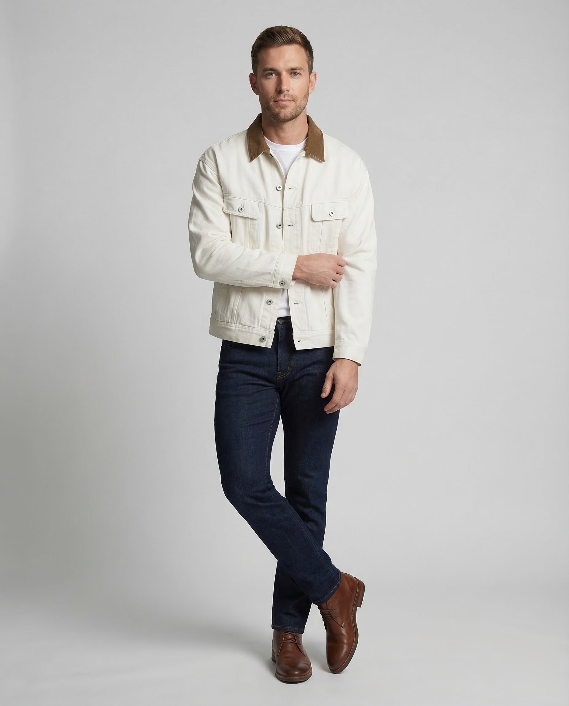 Men's twill jacket trucker style corduroy collar 1