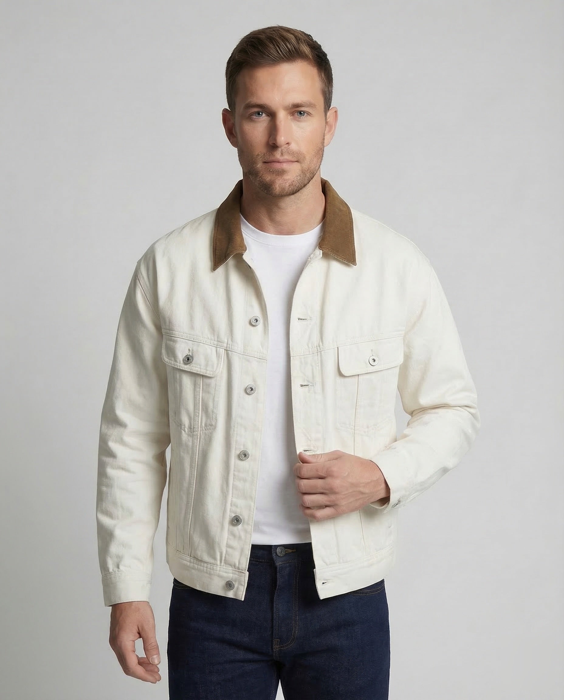 Men's twill jacket trucker style corduroy collar 2