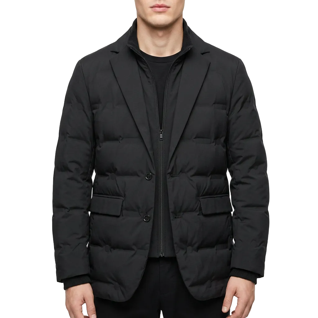 Men’s Layered Puffer Jacket Notched Lapels