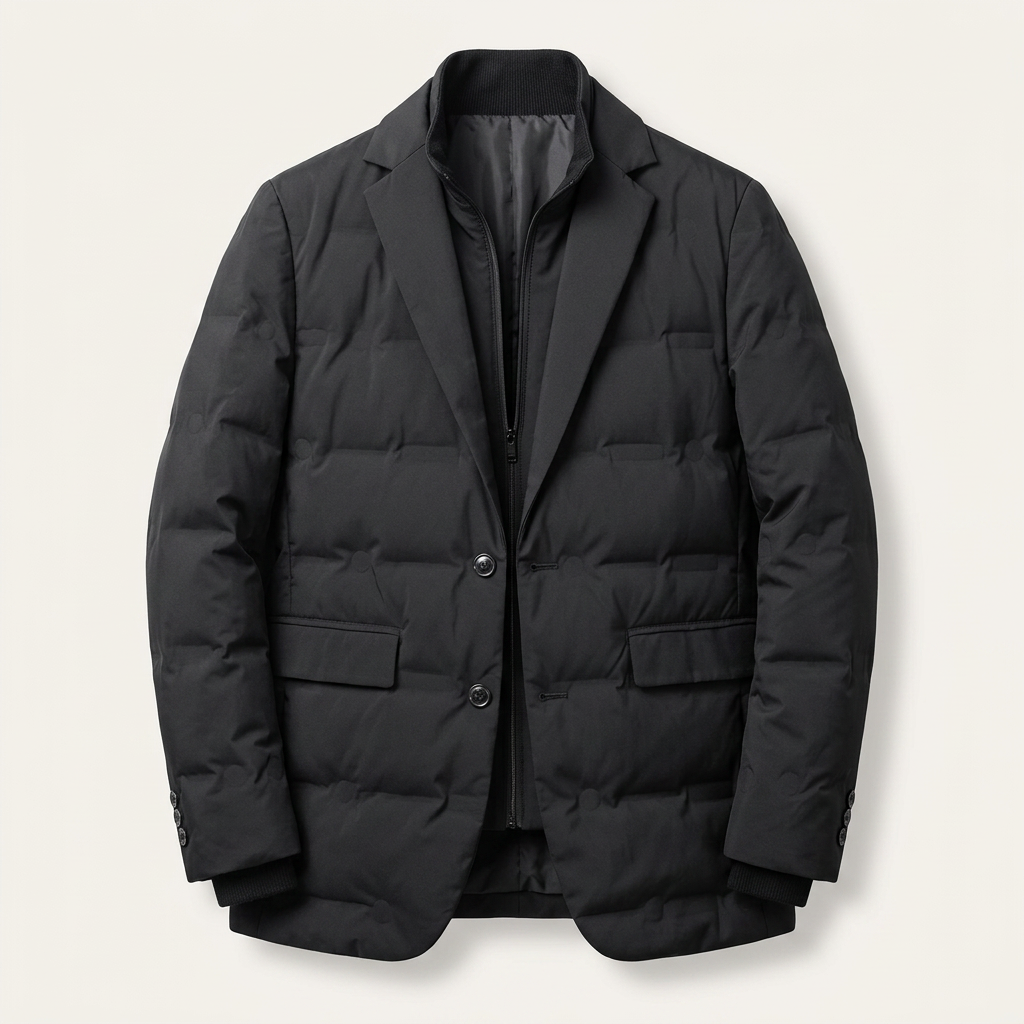 Men’s Layered Puffer Jacket Notched Lapels