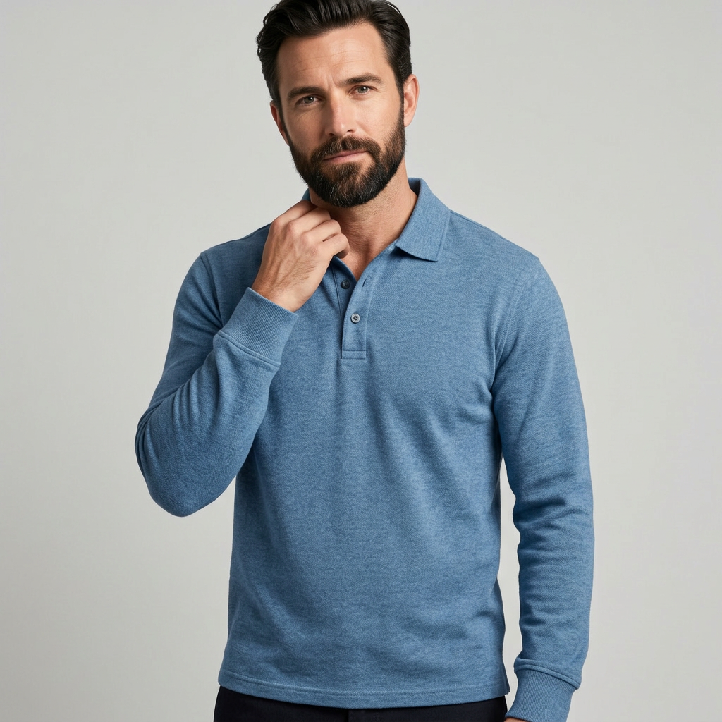 Men's Long-Sleeve Collared Polo Shirt
