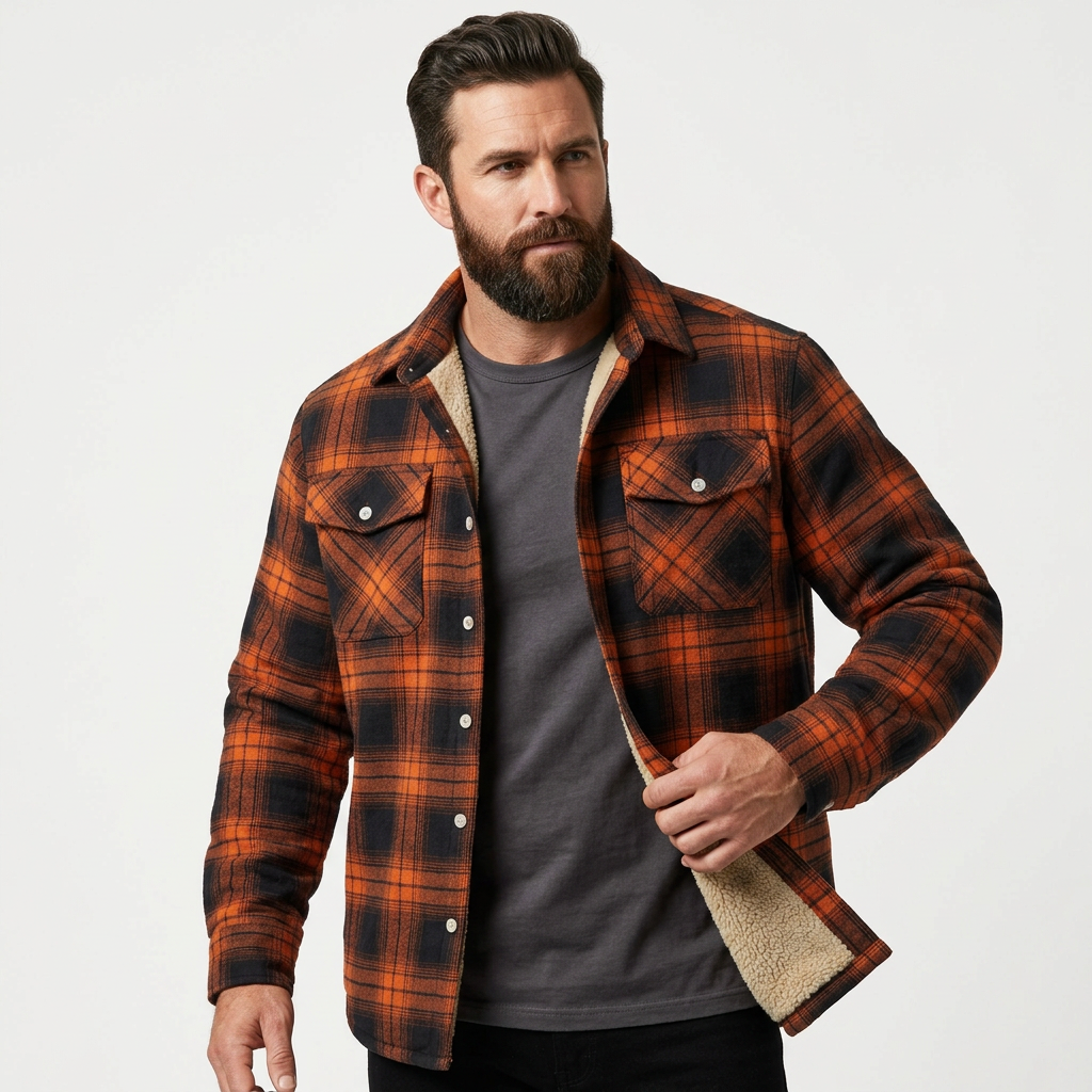 Men's Long-Sleeve Plaid Outerwear Shirt Jacket