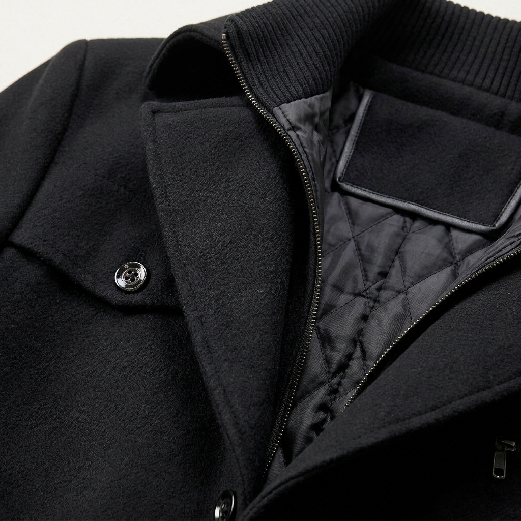 Men’s Mid-Length Overcoat Double Collar Layer