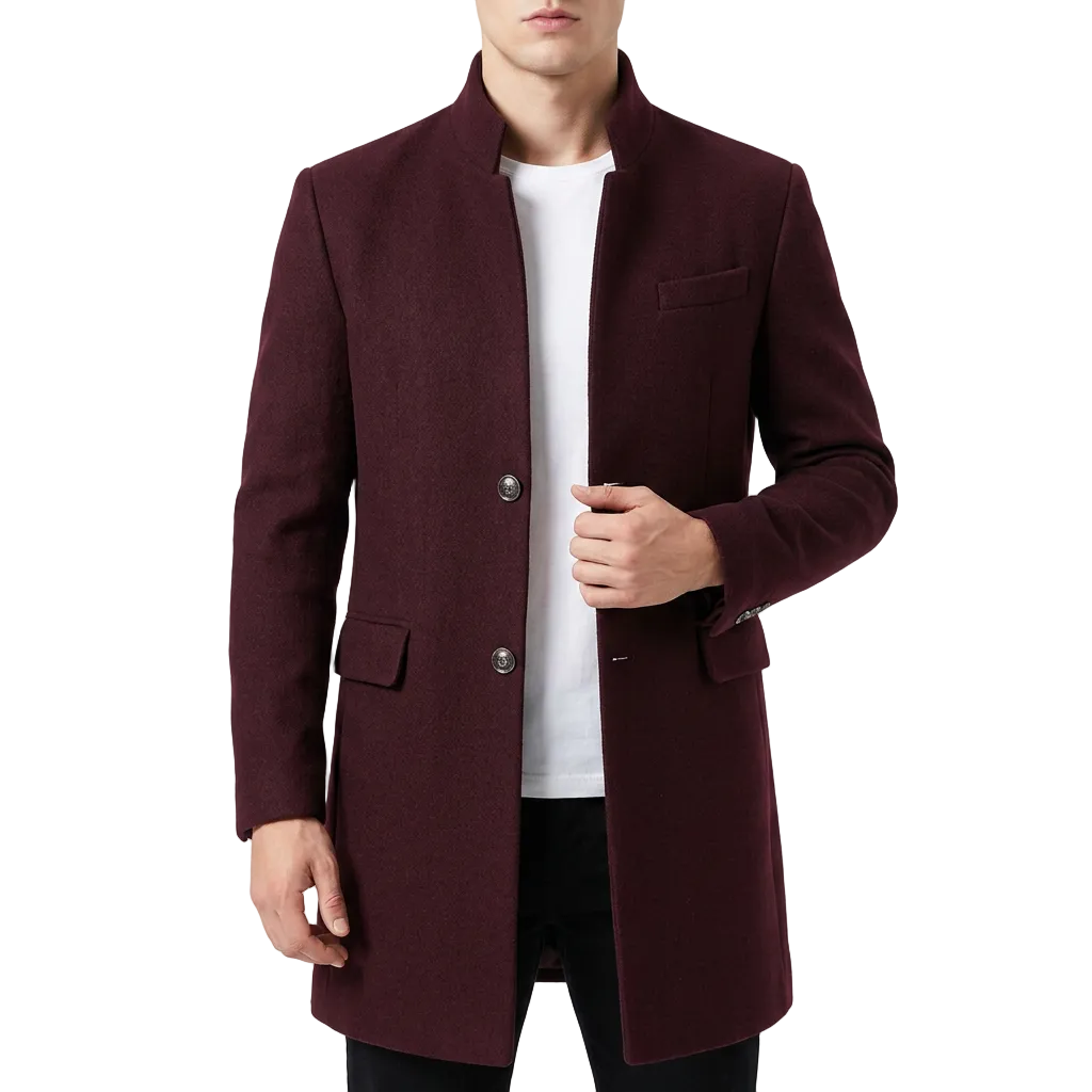 Men's Mid-Length Overcoat Front Button Design