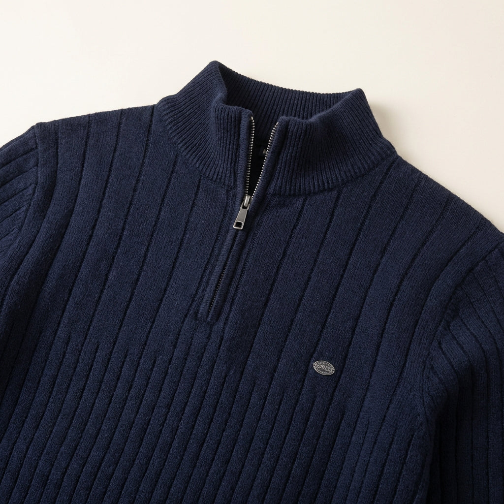 Men’s Pullover Sweater High Collar Vertical Cord Design