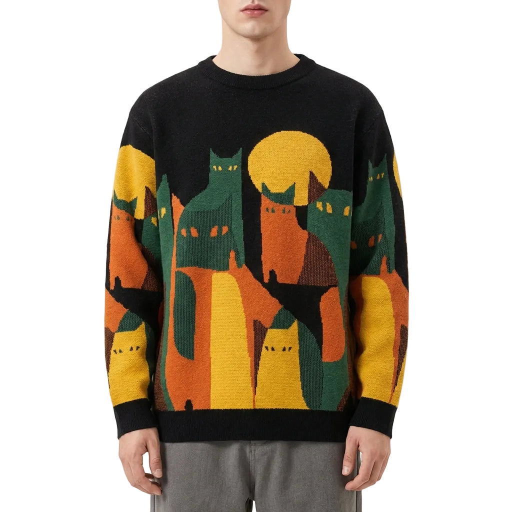 Men’s Pullover Sweater Round Neckline Animal Graphic Pattern
