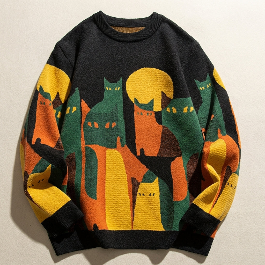 Men’s Pullover Sweater Round Neckline Animal Graphic Pattern