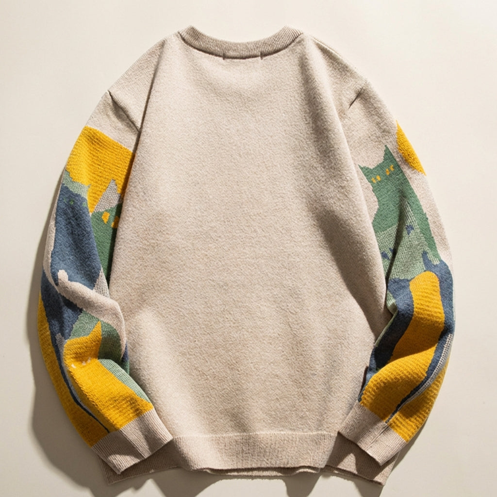 Men’s Pullover Sweater Round Neckline Animal Graphic Pattern