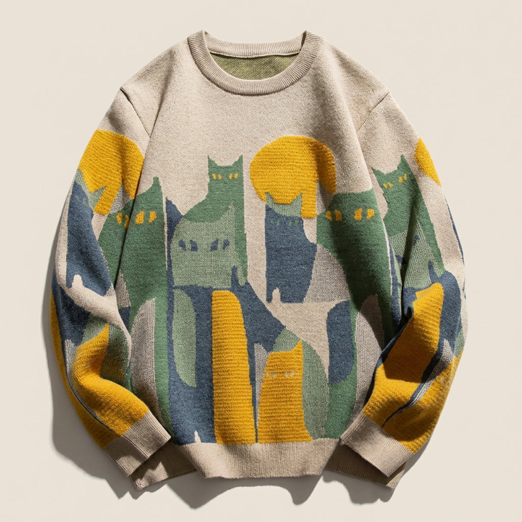 Men’s Pullover Sweater Round Neckline Animal Graphic Pattern