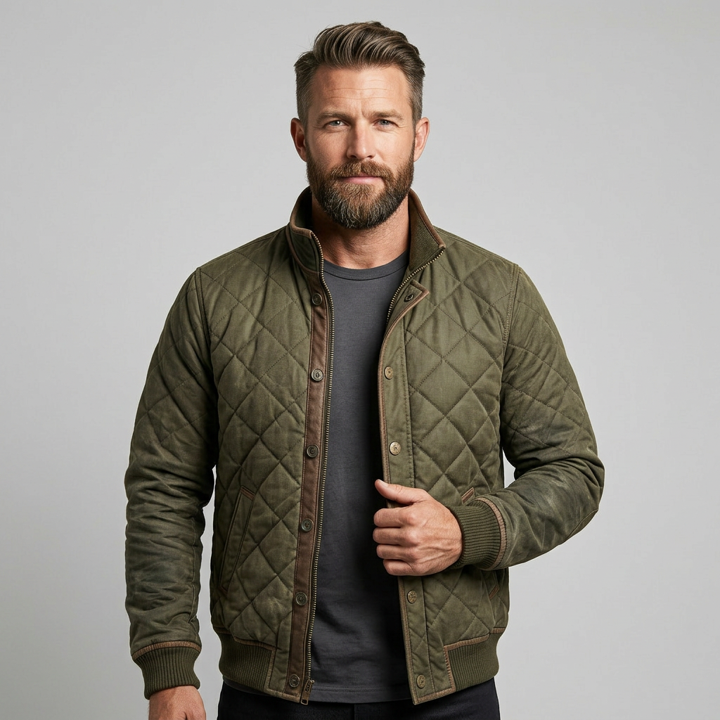 Men's Ribbed Trim Zip-Up Padded Jacket