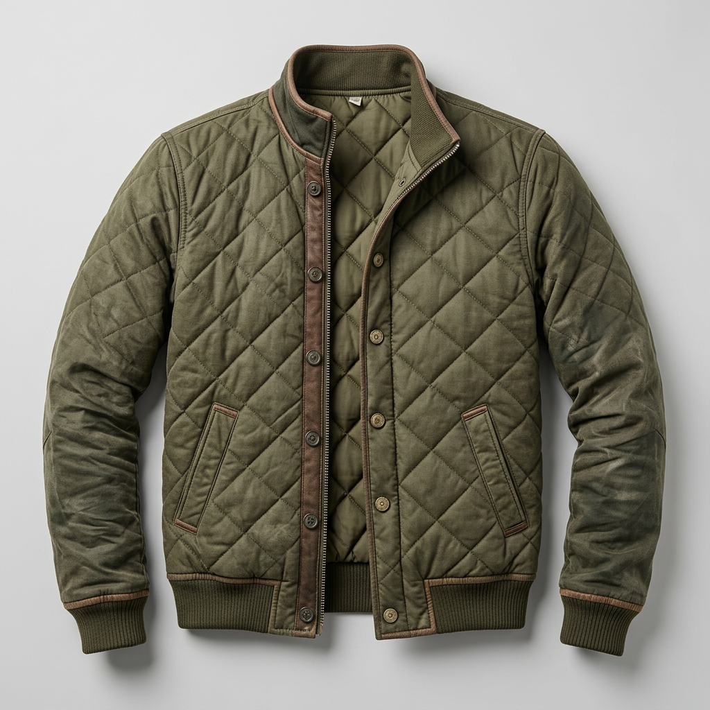 Men's Ribbed Trim Zip-Up Padded Jacket