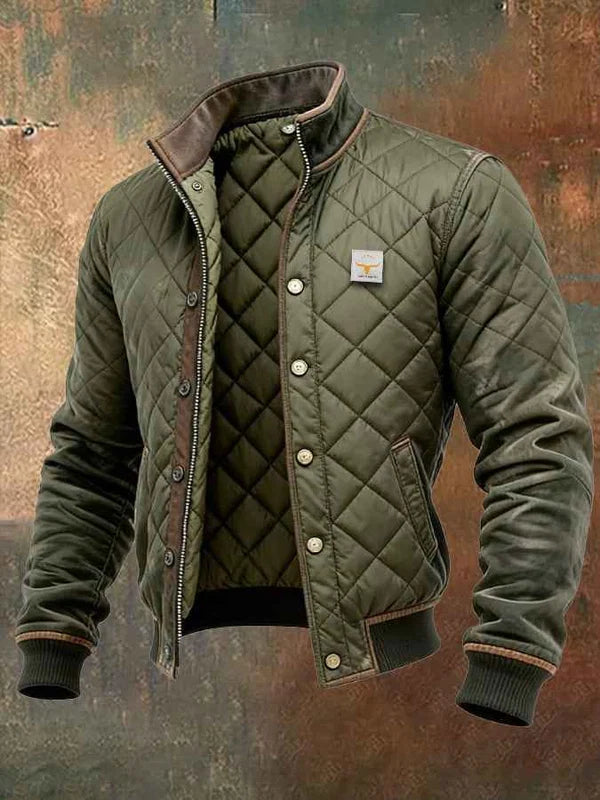 Men's Ribbed Trim Zip-Up Padded Jacket