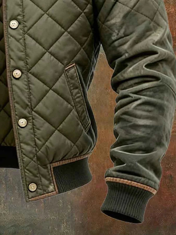Men's Ribbed Trim Zip-Up Padded Jacket