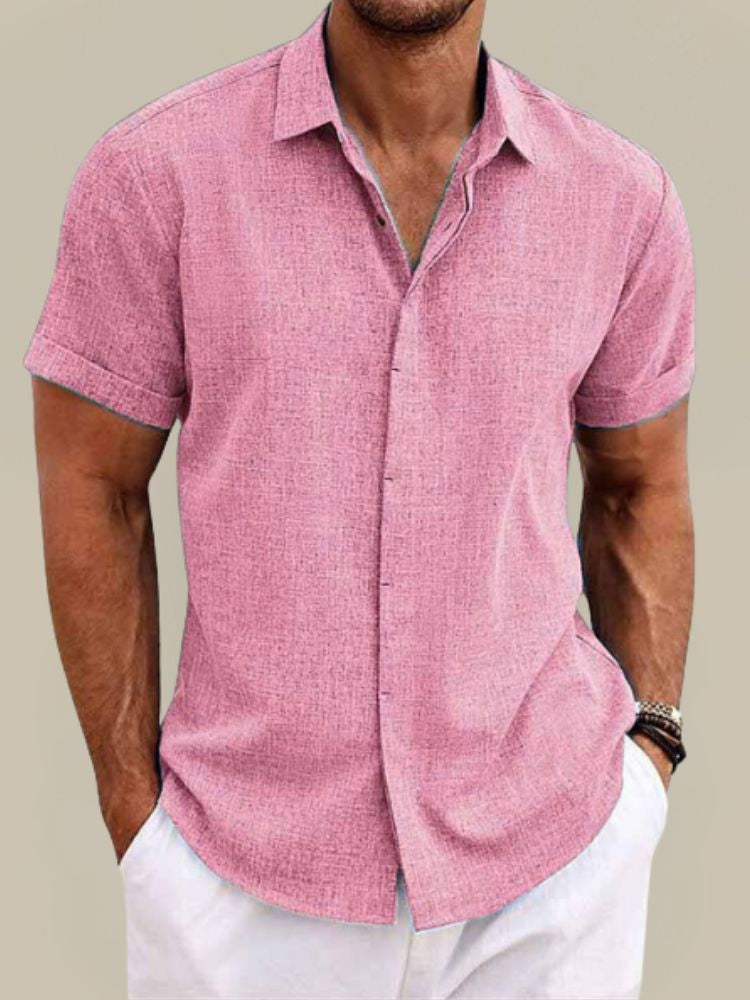 Men’s Linen Short Sleeve Shirt Breathable Lightweight Button Up Summer Casual Shirt 6