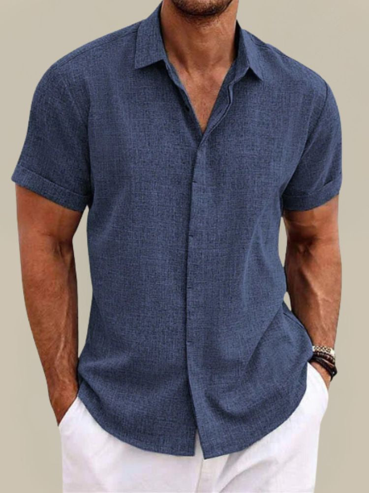 Men’s Linen Short Sleeve Shirt Breathable Lightweight Button Up Summer Casual Shirt 0