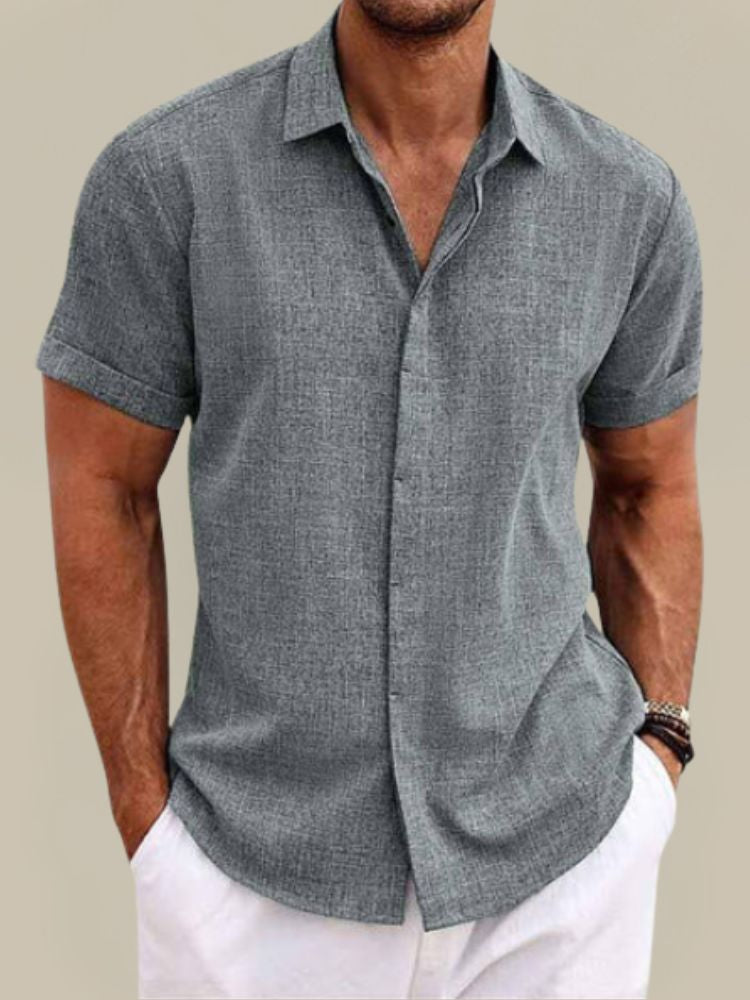 Men’s Linen Short Sleeve Shirt Breathable Lightweight Button Up Summer Casual Shirt 2