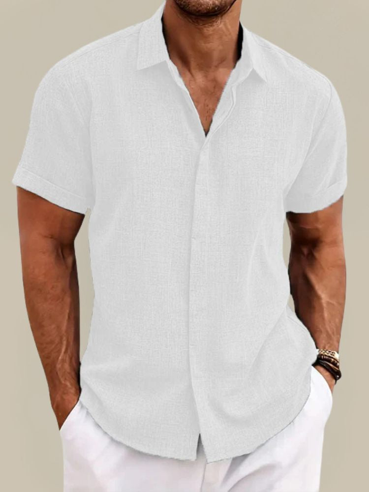 Men’s Linen Short Sleeve Shirt Breathable Lightweight Button Up Summer Casual Shirt 3