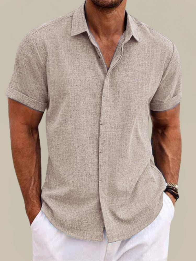 Men’s Linen Short Sleeve Shirt Breathable Lightweight Button Up Summer Casual Shirt 4