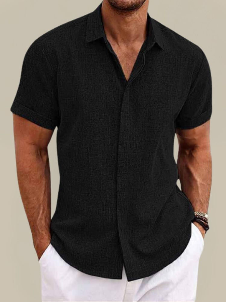 Men’s Linen Short Sleeve Shirt Breathable Lightweight Button Up Summer Casual Shirt 5