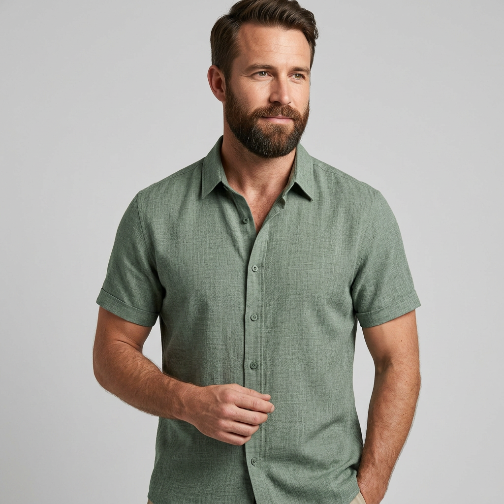 Men's Short Sleeve Collared Button-Up Shirt