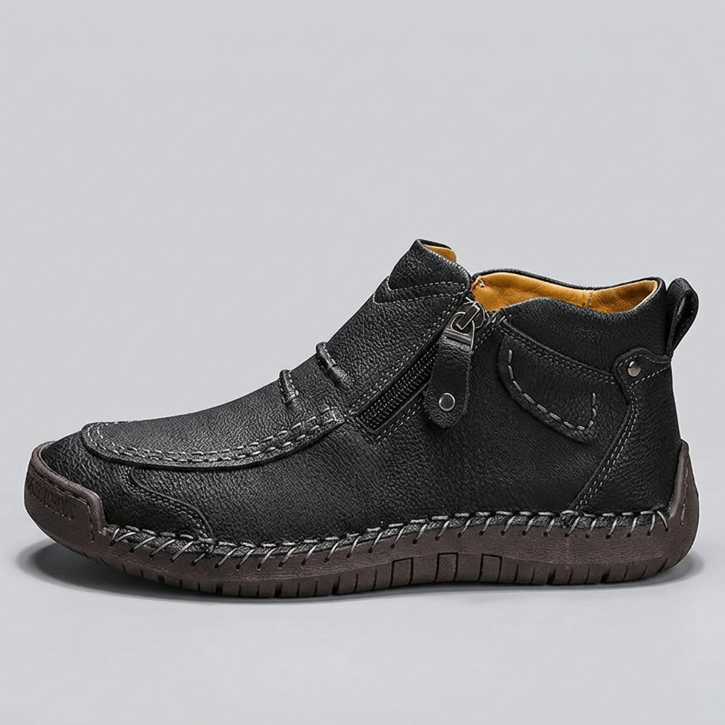 Men's Slip-On Flat Ankle Boots with Zipper