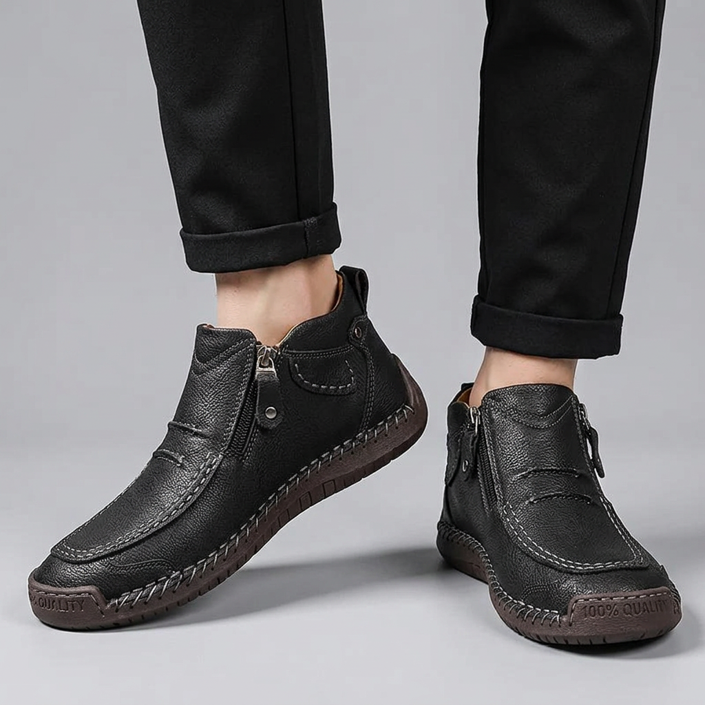 Men's Slip-On Flat Ankle Boots with Zipper