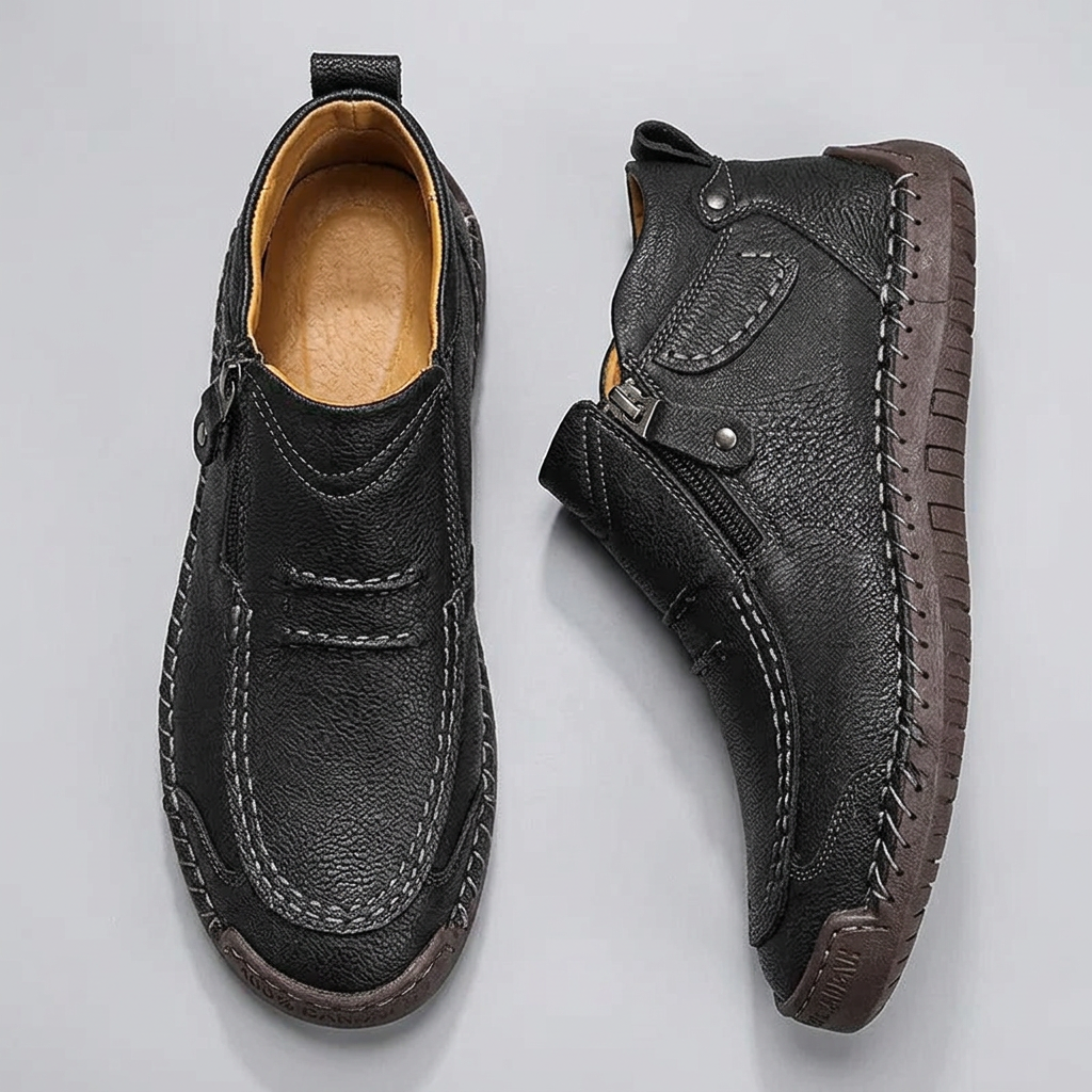 Men's Slip-On Flat Ankle Boots with Zipper