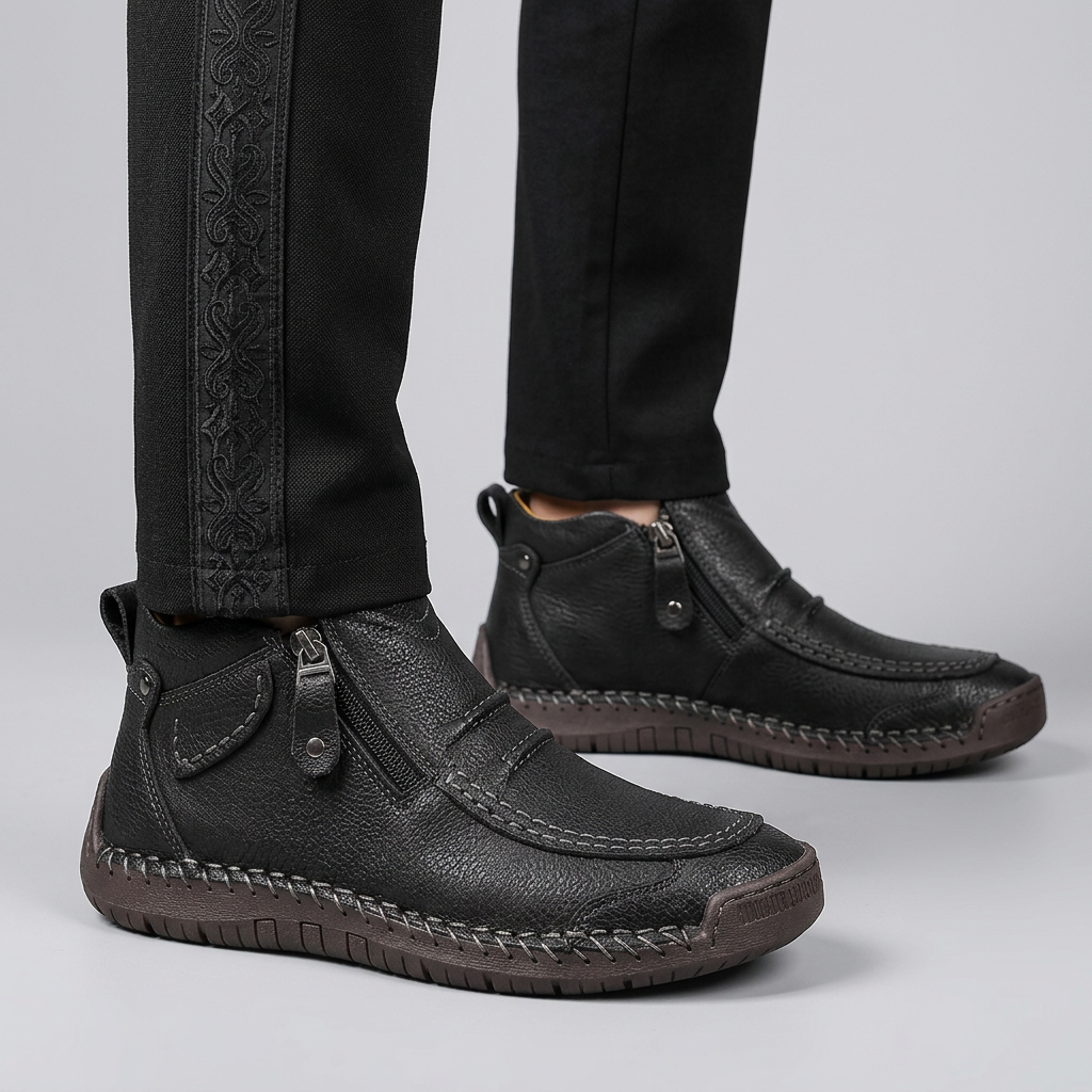 Men's Slip-On Flat Ankle Boots with Zipper