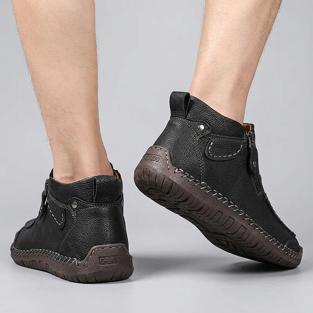 Men's Slip-On Flat Ankle Boots with Zipper