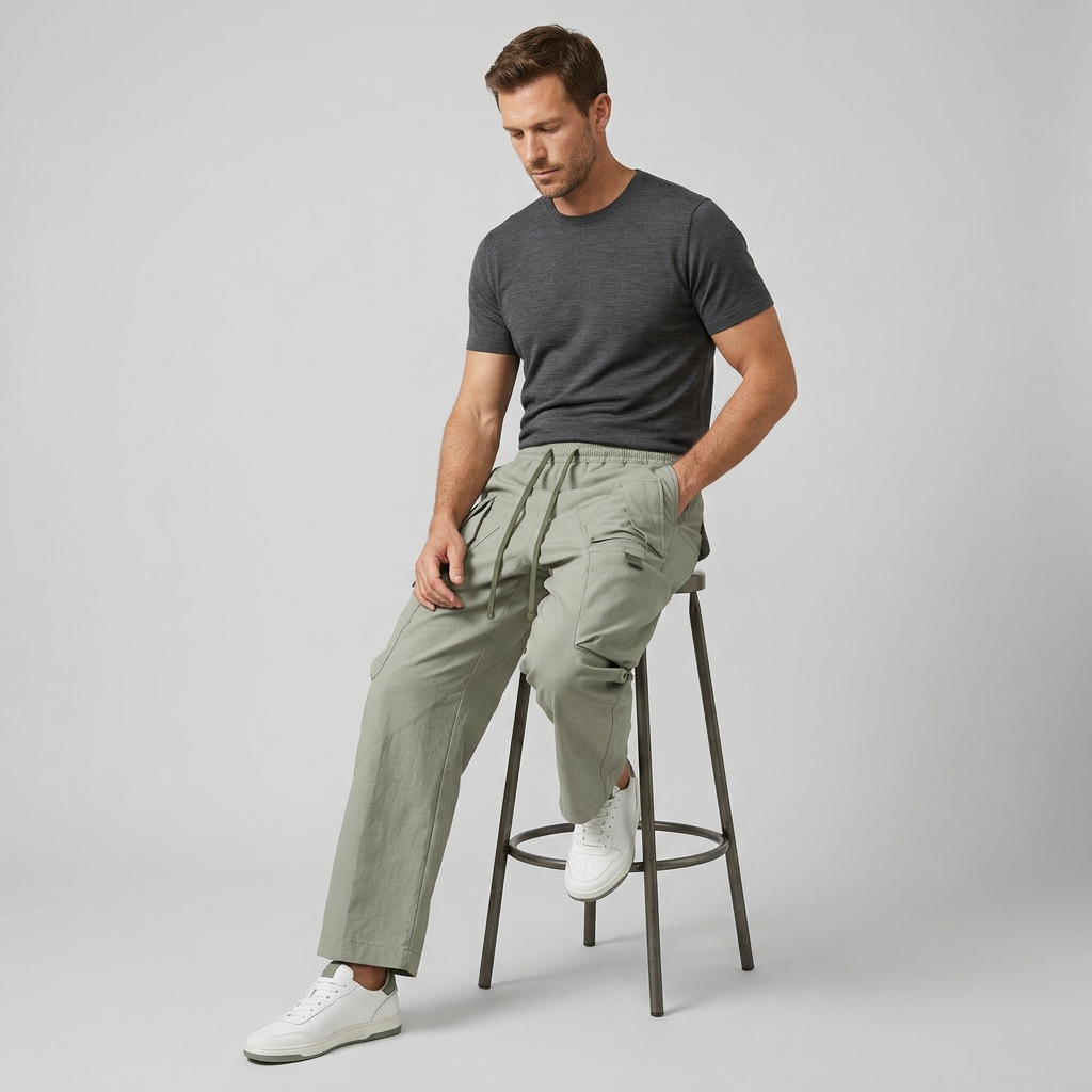 Men’s Straight Leg Cargo Pants with Drawstring Waist