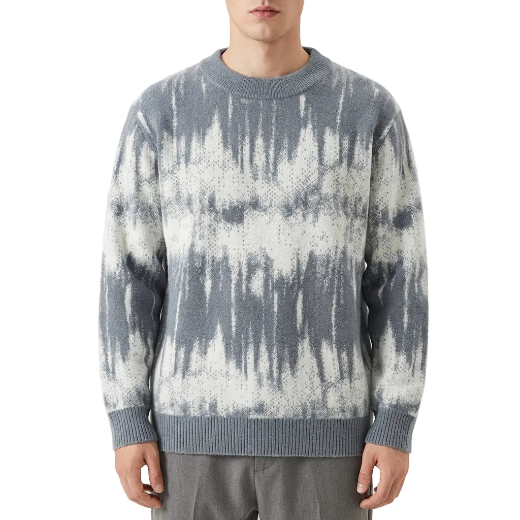 Men’s Sweater Crew Neck Abstract Wave Pattern