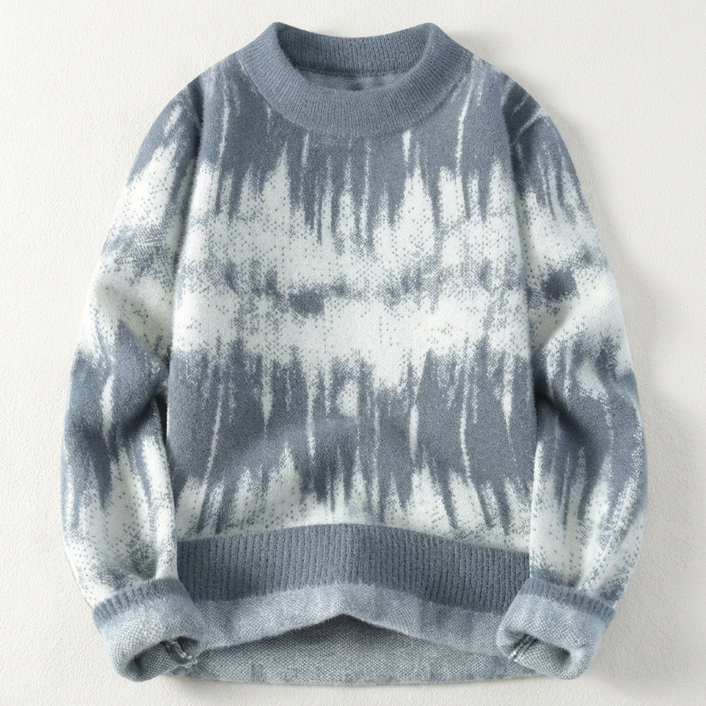 Men’s Sweater Crew Neck Abstract Wave Pattern