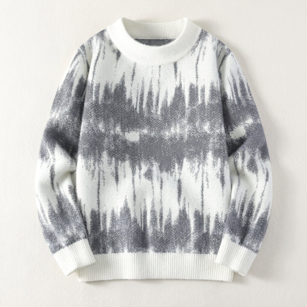 Men’s Sweater Crew Neck Abstract Wave Pattern