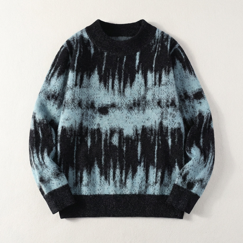 Men’s Sweater Crew Neck Abstract Wave Pattern