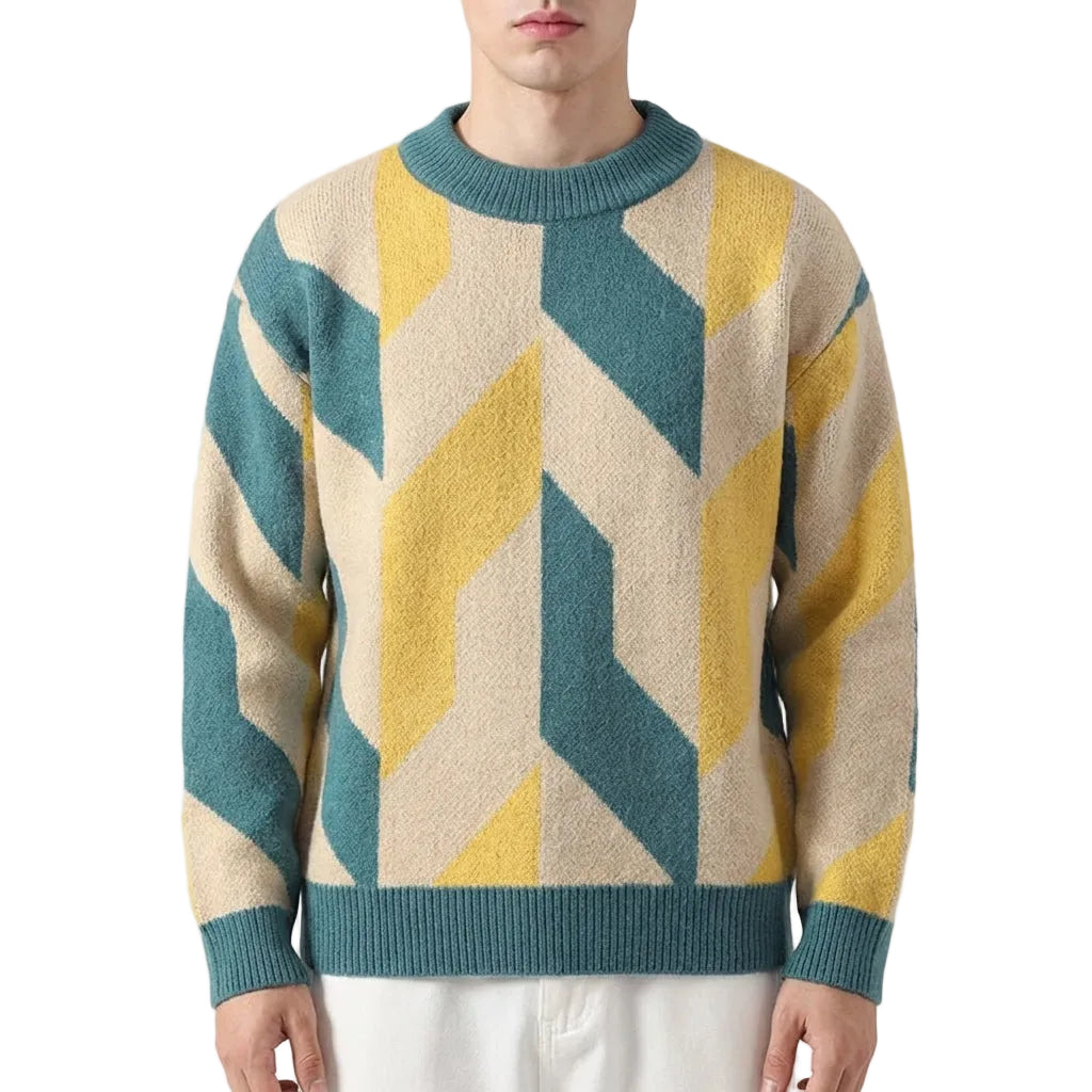 Men’s Sweater Crew Neck Chevron Pattern