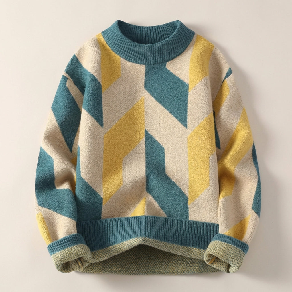 Men’s Sweater Crew Neck Chevron Pattern