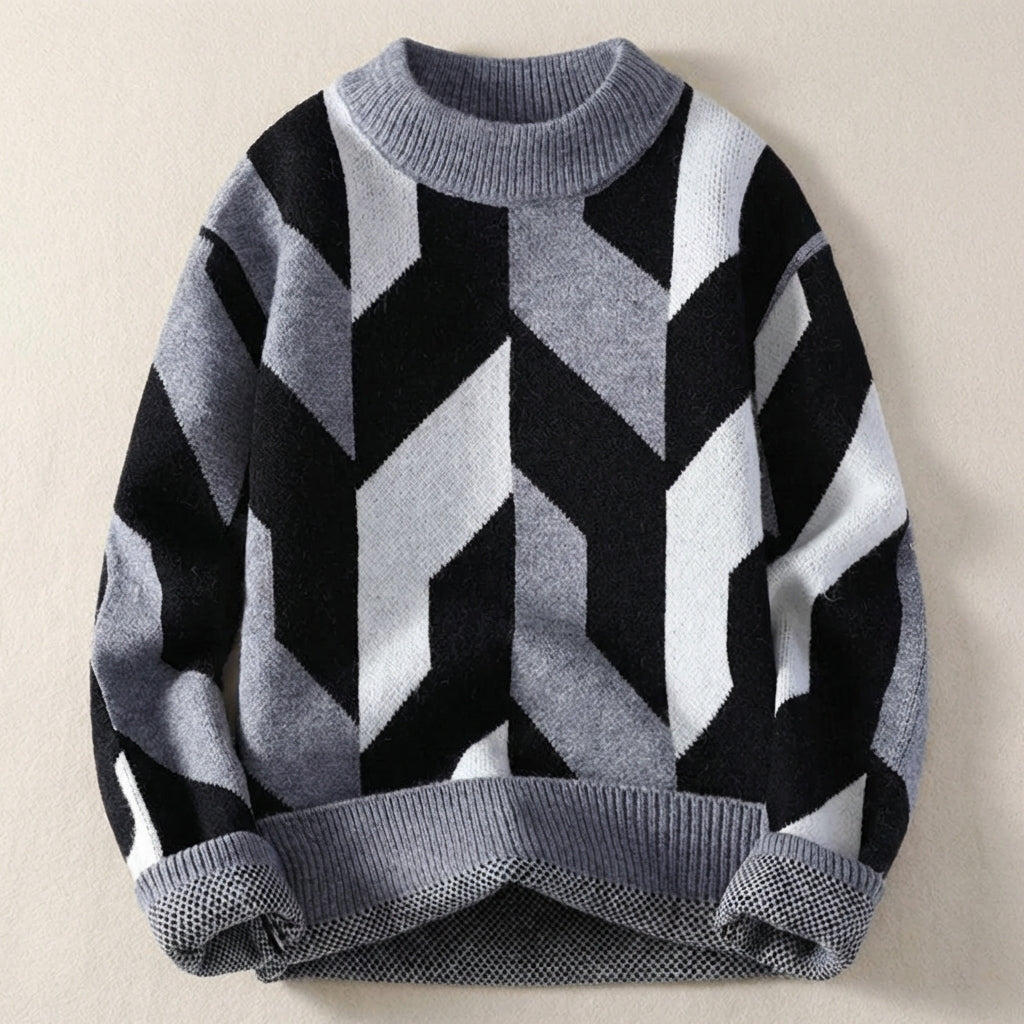 Men’s Sweater Crew Neck Chevron Pattern