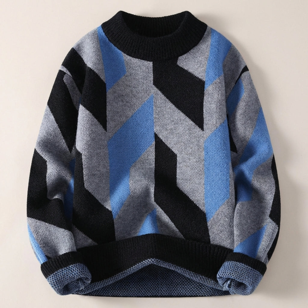 Men’s Sweater Crew Neck Chevron Pattern