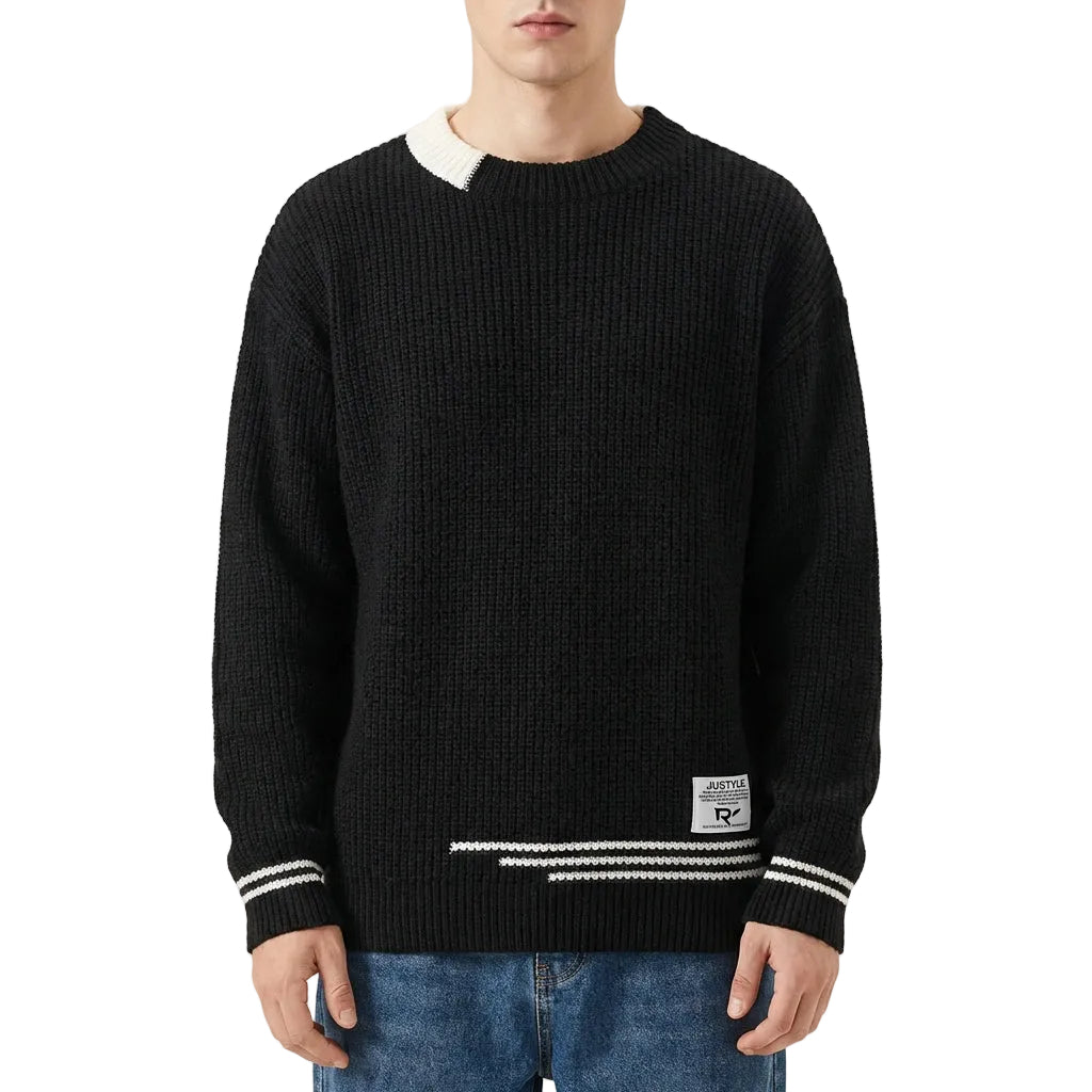 Men’s Sweater Crew Neck Contrast Collar Block