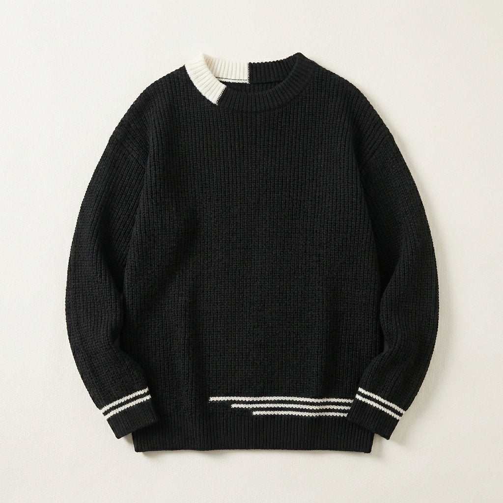 Men’s Sweater Crew Neck Contrast Collar Block