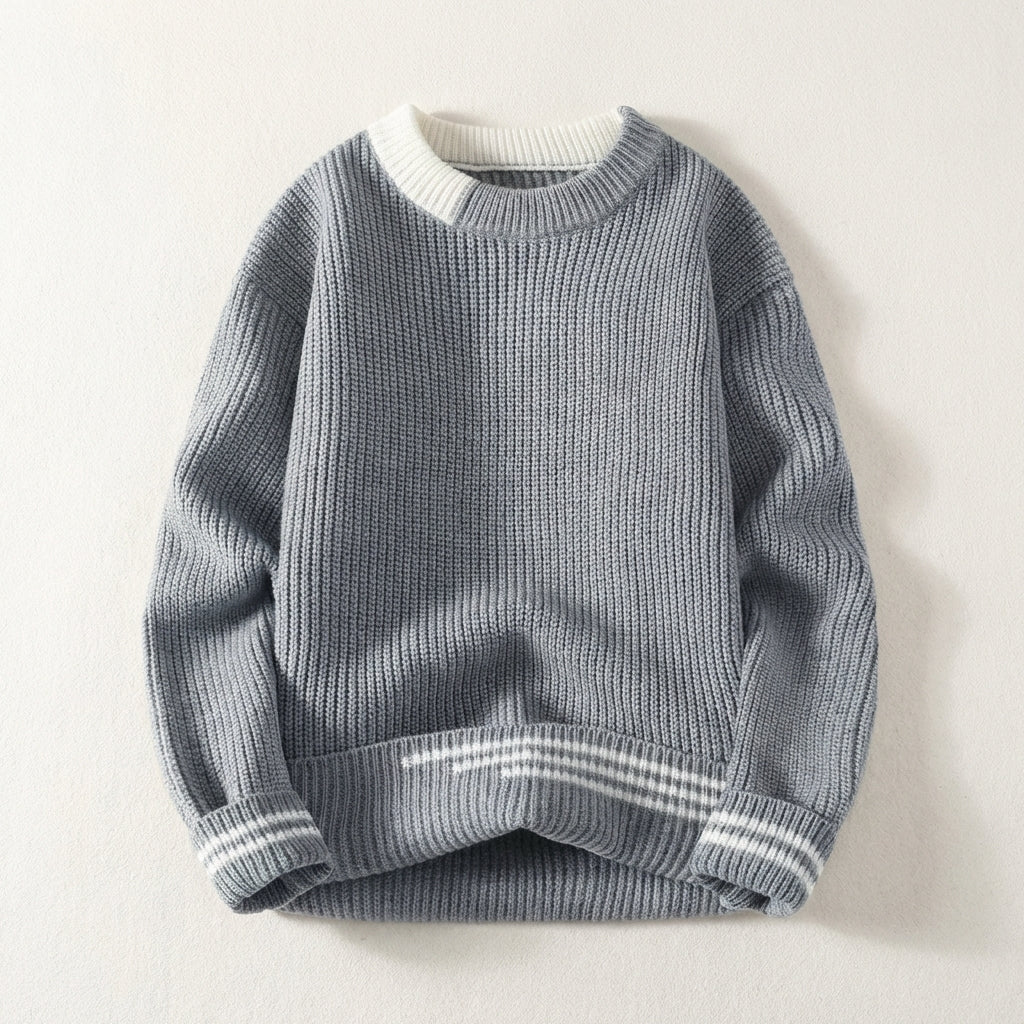 Men’s Sweater Crew Neck Contrast Collar Block