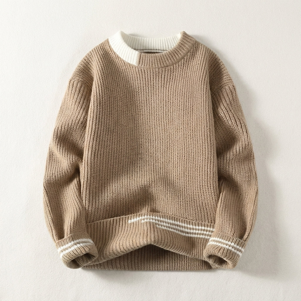 Men’s Sweater Crew Neck Contrast Collar Block