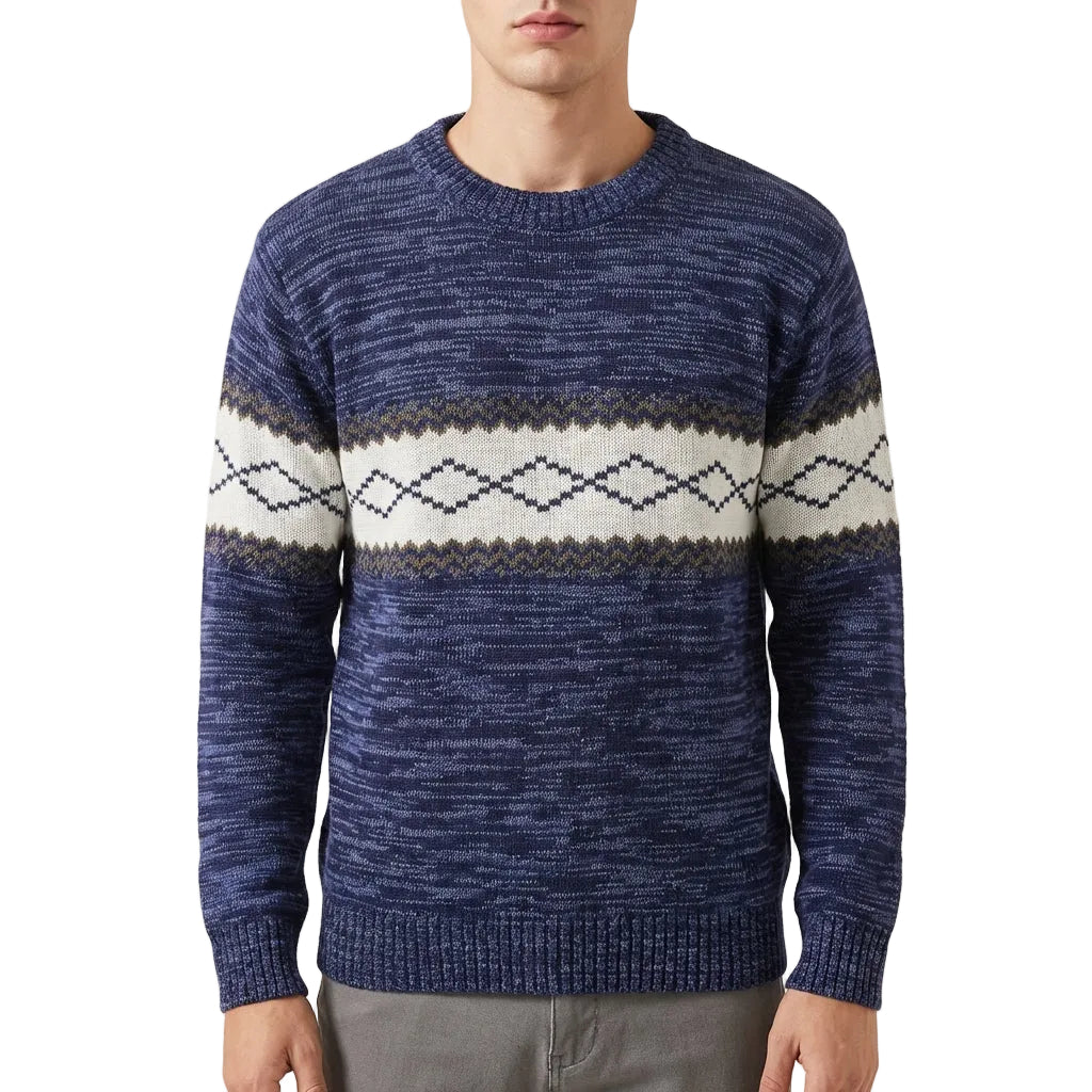 Men’s Sweater Crew Neck Horizontal Geometric Band