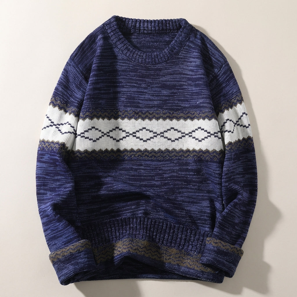 Men’s Sweater Crew Neck Horizontal Geometric Band